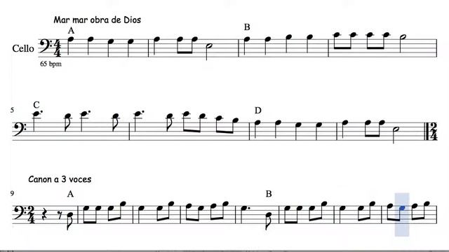 17 of 30 Popurrit Mix Sheet Music for Cello 3 Voices Children Canon Mar mar obra de Dios смотреть онлайн