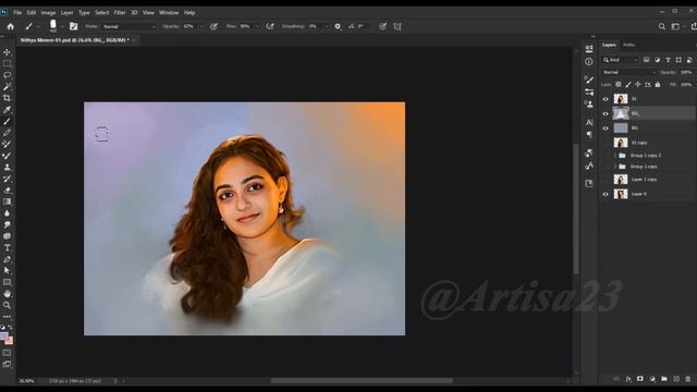 Digital Painting Nithya Menon In Photoshop - Artisa 23