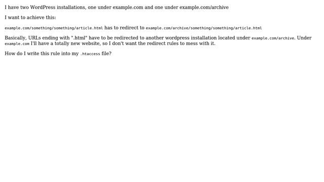 Wordpress: Redirect old .html URLs to a new installation in a subfolder смотреть онлайн