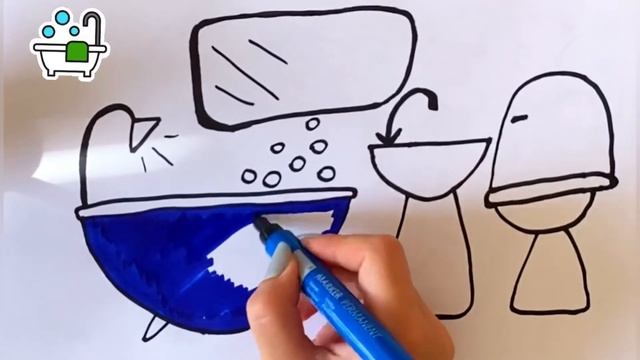 How to draw a picture of a bathroom with fun colors for kids | Как нарисовать ванную комнату детям смотреть онлайн