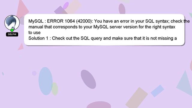 MySQL : ERROR 1064 (42000): You have an error in your SQL syntax; check the manual that corresponds смотреть онлайн