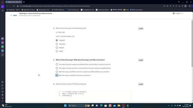 Mapping key values to dictionary data structures Coursera answers | Programming in Python смотреть онлайн