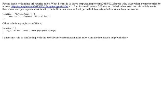 Wordpress: Nginx rewrite rule conflict with WordPress permalinks rule смотреть онлайн