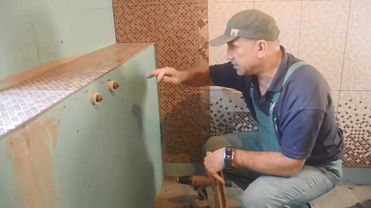 Укладка плитки в душе из гипсокартона ч.6 смотреть онлайн