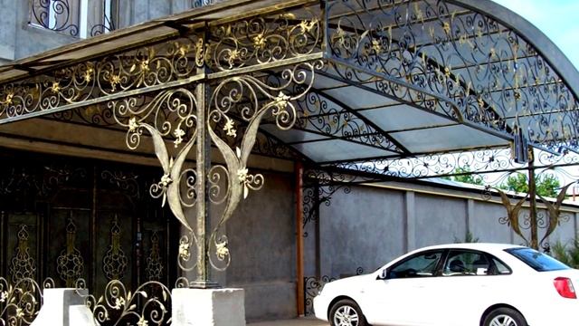 Большой навес для машины перед гаражом в частном доме ковка конструкция металл смотреть онлайн