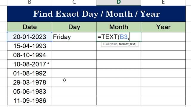 How To Find Day From Date In MS Excel | Get Day Name From Date In Microsoft Excel