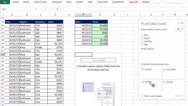 Office 2013 Class #22 Excel Basics 04 PivotTables Are Easy! SUMIFS or PivotTable for Region Repor смотреть онлайн