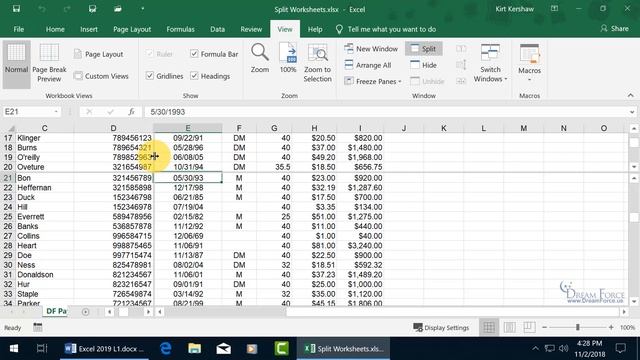 Microsoft Excel 2019: Split Worksheet смотреть онлайн