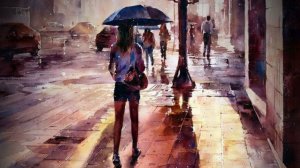 Дождь в большом городе… Акварельная живопись Lin Ching Che… Красивая музыка Андрея Обидина…