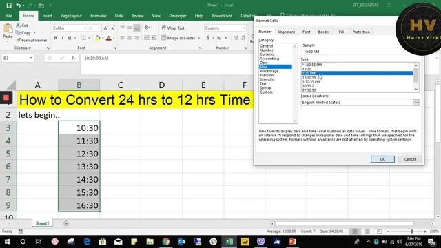How to Convert 24 hrs to 12 hrs Time Formats in MS Excel 2019 смотреть онлайн