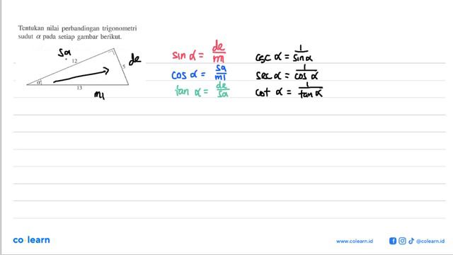 Tentukan nilai perbandingan trigonometri sudut alpha pada setiap gambar berikut. 12 5 alpha 13 смотреть онлайн