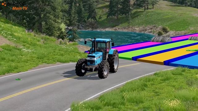 Flatbed Trailer Cars Transportation with Slide Color - Car vs Small & Big Speed Bump - BeamNG смотреть онлайн