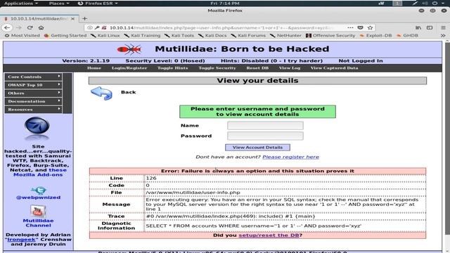Web Application Pentration Testing- OWASP TOP 10- Mutillidae-A1 смотреть онлайн