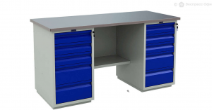 Слесарный верстак в мастерскую, регулировка высоты ножек верстака!