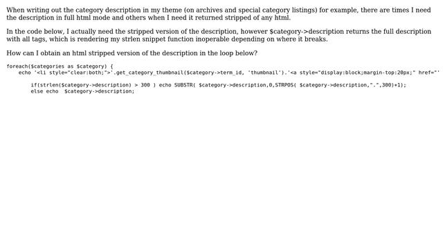Wordpress: How to obtain the html stripped version of $category-＞description? смотреть онлайн