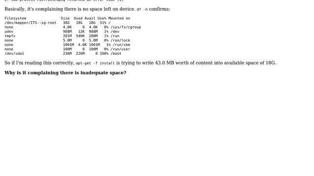 Ubuntu: Failed to write (No space left on device) смотреть онлайн