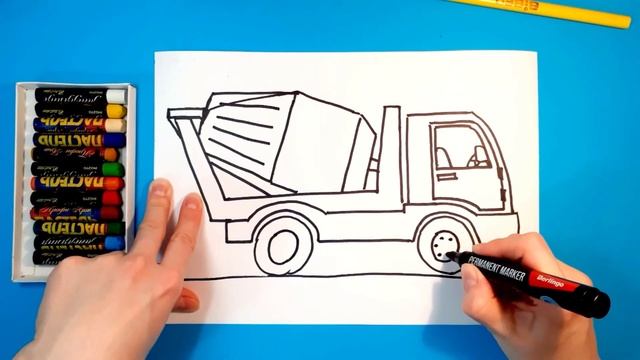 Как нарисовать БЕТОНОМЕШАЛКУ. Рисуем с детьми. How to draw a CONCRETE MIXER. смотреть онлайн
