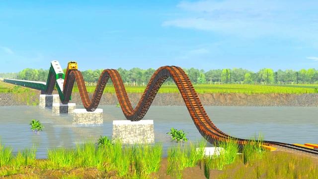 3 TRAINS CROSSING ON WAVY RAILROAD BRIDGE-RISKY BUMPY RAILROAD TRACK #53 | Trainz Simulator 2019 смотреть онлайн
