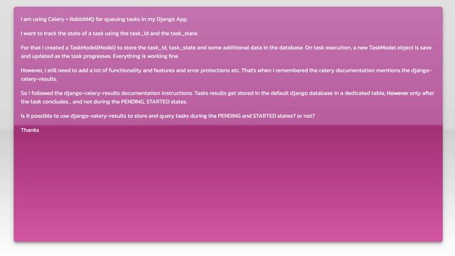 Is it possible to query state of a celery tasks using django-celery-results during the execution... смотреть онлайн