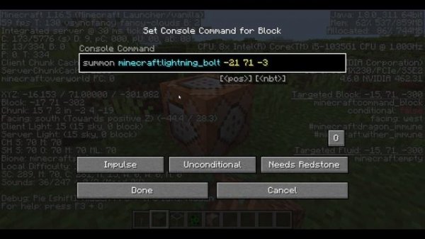 How to summon lightning bolt in Minecraft