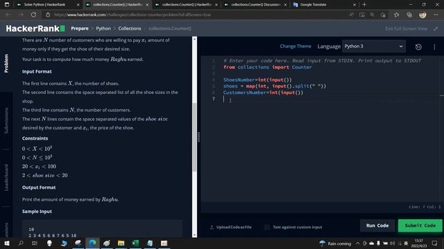 collections.Counter  Hacker Rank Challenge in Python
