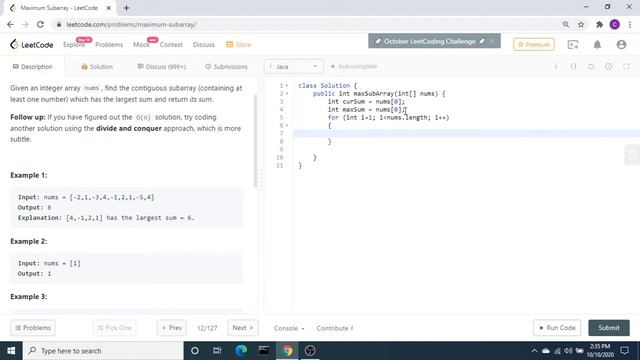 Leetcode | 52. Maximum Subarray | Java | C# смотреть онлайн