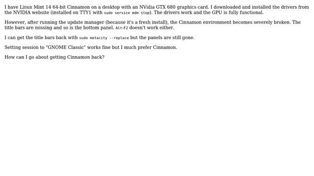 Unix & Linux: Mint update with NVIDIA breaks Cinnamon смотреть онлайн