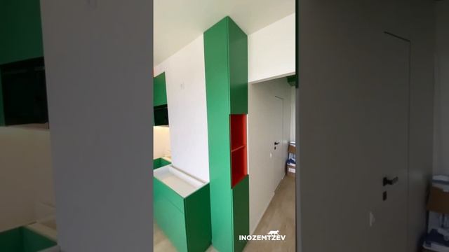 Дизайнерская кухня в зеленом цвете из МДФ эмали (без столешницы) #кухнимосква #кухня #мебель #шкафы смотреть онлайн