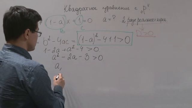 Квадратное уравнение с параметром. Дискриминант. Пример 1 смотреть онлайн
