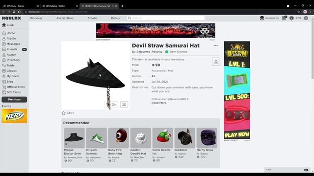 Roblox Devil Straw Samurai Hat :) is back смотреть онлайн