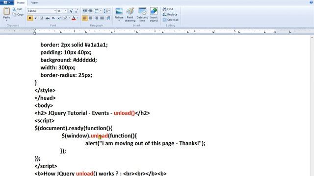 UNLOAD METHOD IN JQUERY DEMO смотреть онлайн