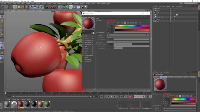 How to create an Apple and a branch Modeling, Materials and Render by Cinema 4d смотреть онлайн