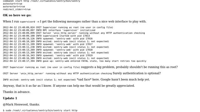 Supervisor sentry-web exit status 1 смотреть онлайн
