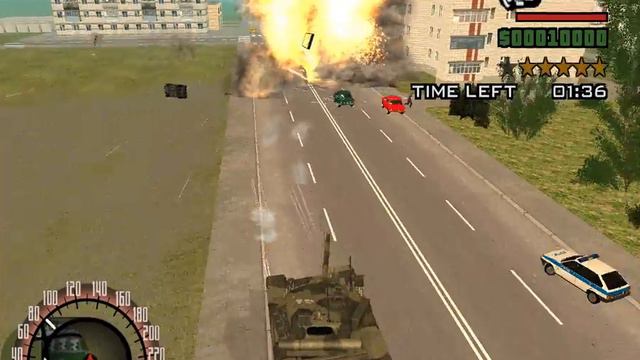 GTA Криминальная Россия - car chase scene Танк vs ВАЗ-2109, Mercedes-Benz W140 400SE