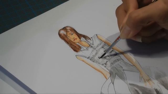 Fashion drawing - painting a black and white dress - watercolor technique смотреть онлайн