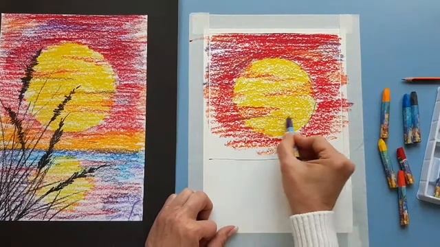 Видеоурок по Изо для детей начальной школы. Пейзаж масляной пастелью" Закат у озера " смотреть онлайн