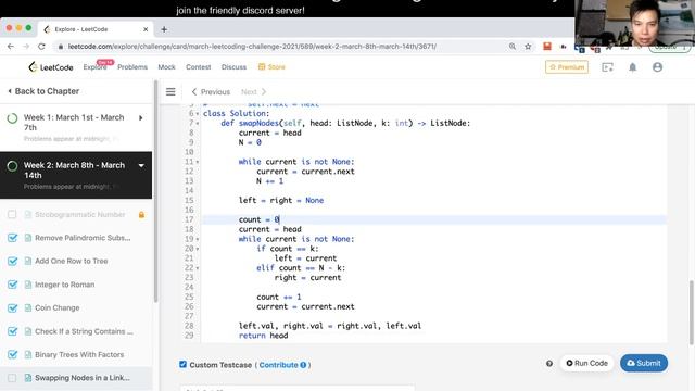 1721. Swapping Nodes in a Linked List - Day 14/31 Leetcode March Challenge смотреть онлайн