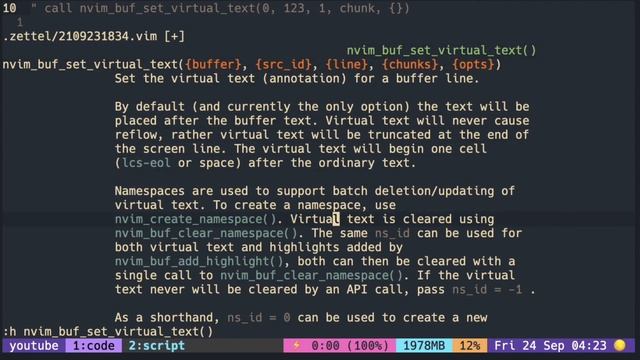 Neovim API: Virtual Text ( setting a virtual text ) смотреть онлайн