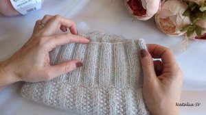 ?Модная шапка спицами с красивой макушкой! На любой размер! Видео-описание.