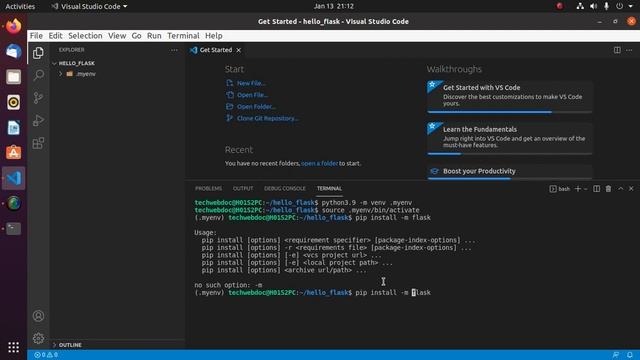How to create and run a Flask app in Visual Studio Code in Ubuntu 20.04 LTS | Linux | #Flask смотреть онлайн