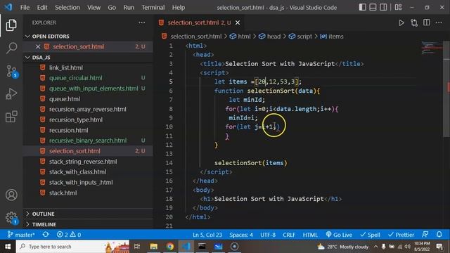 DSA with JavaScript in Hindi #24 Selection Sort in JavaScript | Data Structure | Sorting смотреть онлайн