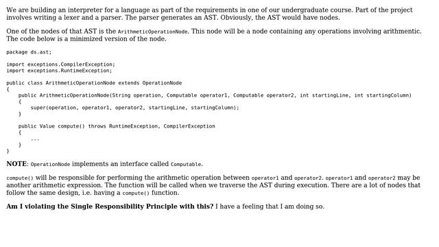 Am I violating the Single Responsibility Principle with this AST Node of mine? смотреть онлайн