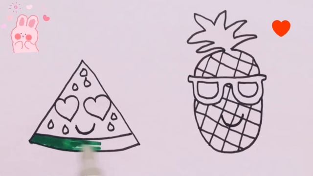 How to draw super cute pineapple and watermelon / Как нарисовать супер милый ананас и арбуз смотреть онлайн