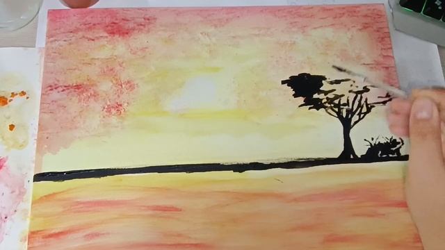 Видео-урок "Рассвет над Африкой". Как быстро нарисовать картину при помощи трафаретов. Пейзаж. Акри смотреть онлайн