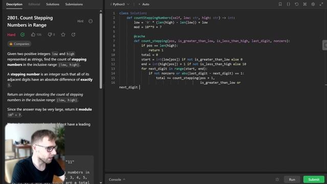 A Deep Dive into a LeetCode 2801. Count Stepping Numbers in Range with Python смотреть онлайн