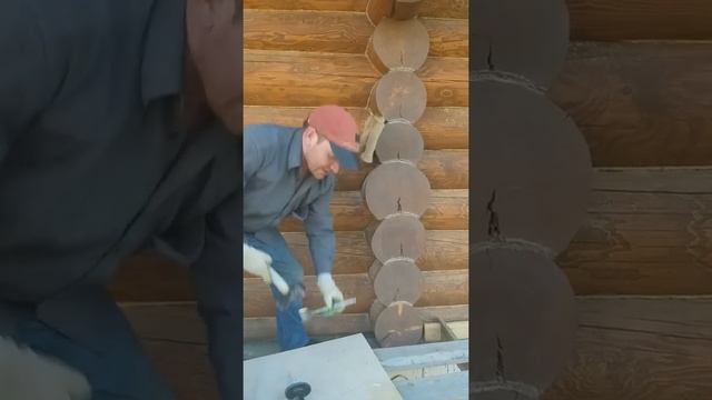 Конопатка толстого вертикального паза. Конопатка сруба. смотреть онлайн