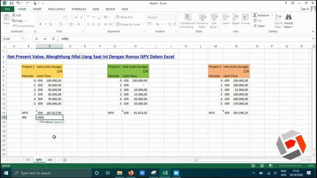 Tutorial Spreadsheet- Cara Mudah dan Cepat Menghitung NPV dan Internal Rate of Return (IRR) MS Exce смотреть онлайн