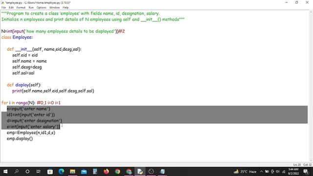 python program to display N employee details смотреть онлайн