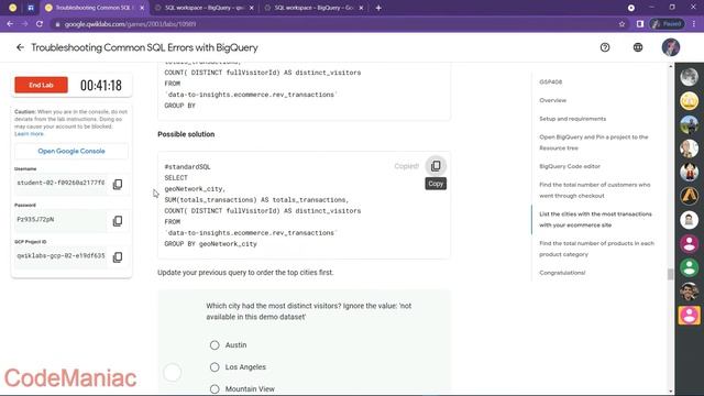 Troubleshooting Common SQL Errors with BigQuery | GSP408 | Google Cloud Self Paced Labs | CodeMania смотреть онлайн