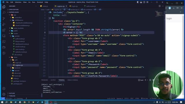 node express develop a blog management app - 5 registration, login, form validation смотреть онлайн